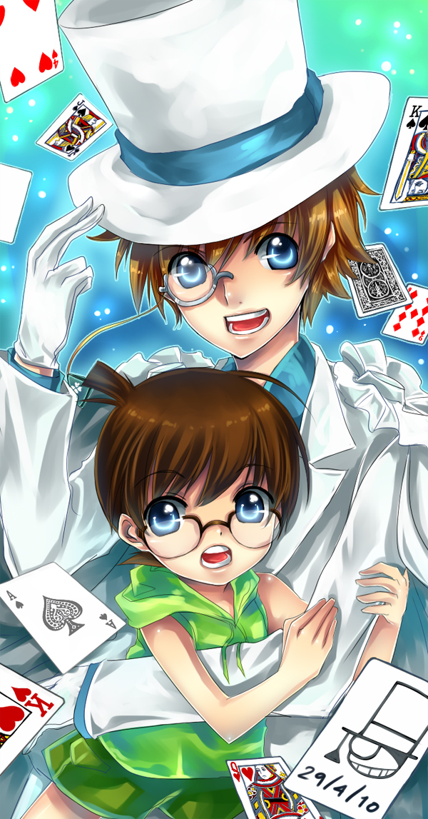 2boys, adjusting_clothes, adjusting_headwear, arakunae, bad_deviantart_id, bad_id, blue_eyes, card
