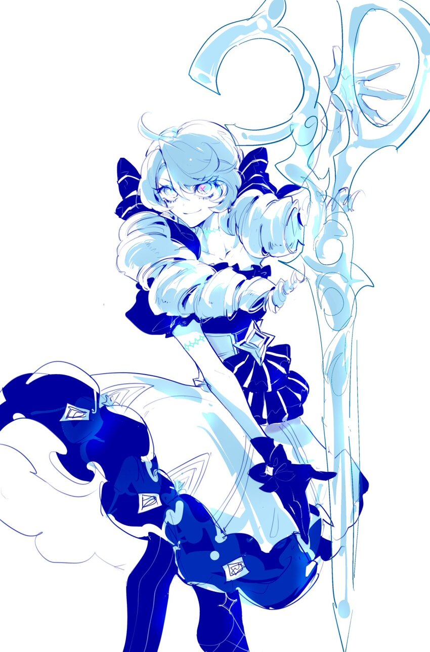 1girl, ahoge, asymmetrical_legwear, black_bow, black_bowtie, black_dress, black_gloves, bow