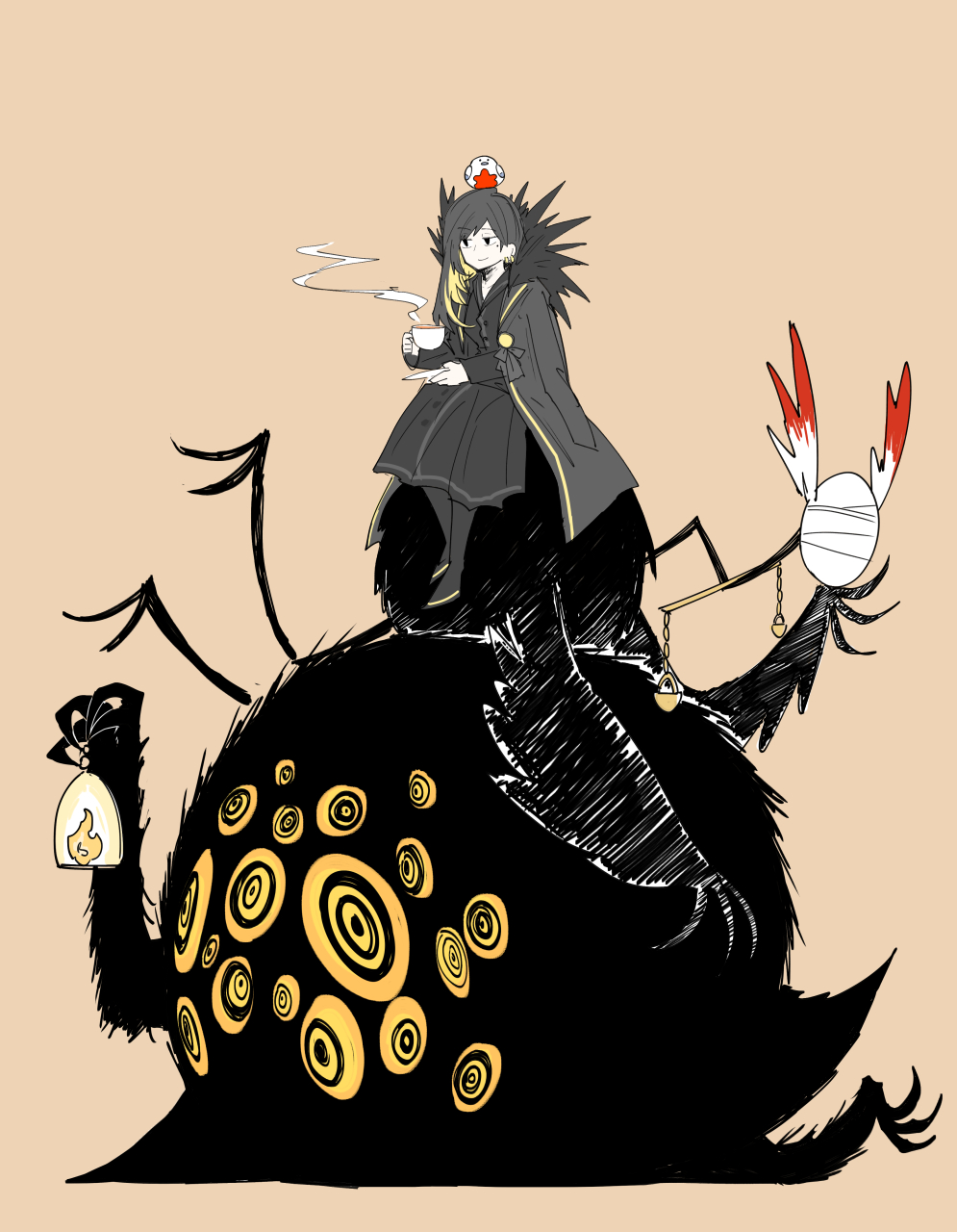 1girl, animal, animal_on_head, bandages, big_bird_(project_moon), binah_(project_moon), bird, bird_on_head