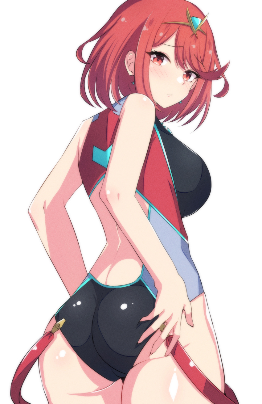 1girl, absurdres, ass, backless_swimsuit, bare_arms, blush, breasts, closed_mouth