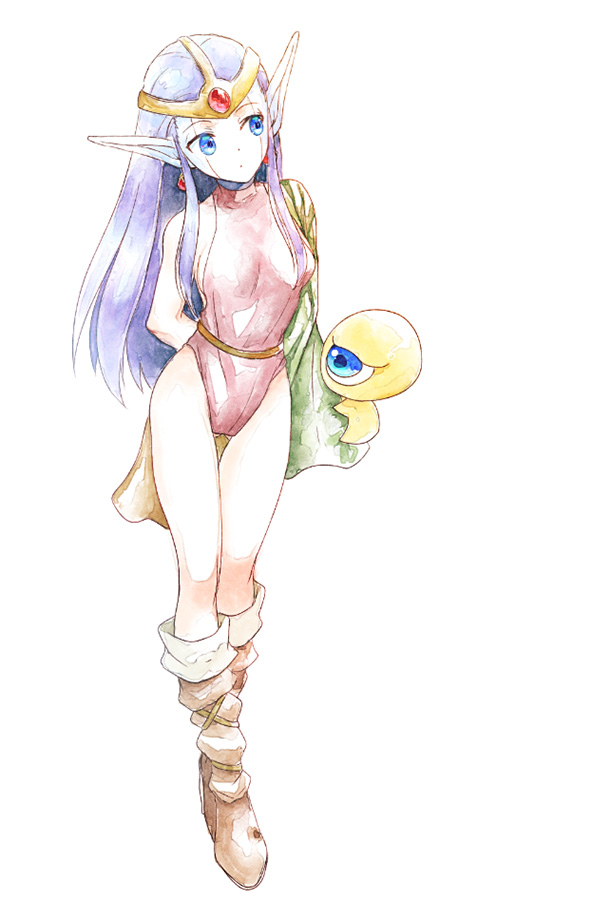 1girl, breasts, earrings, esper_(saga), full_body, jewelry, leotard, long_hair