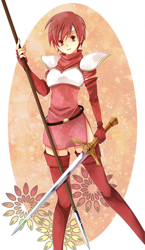 1girl, armor, armored_dress, boots, dress, elbow_gloves, est_(fire_emblem), female_focus