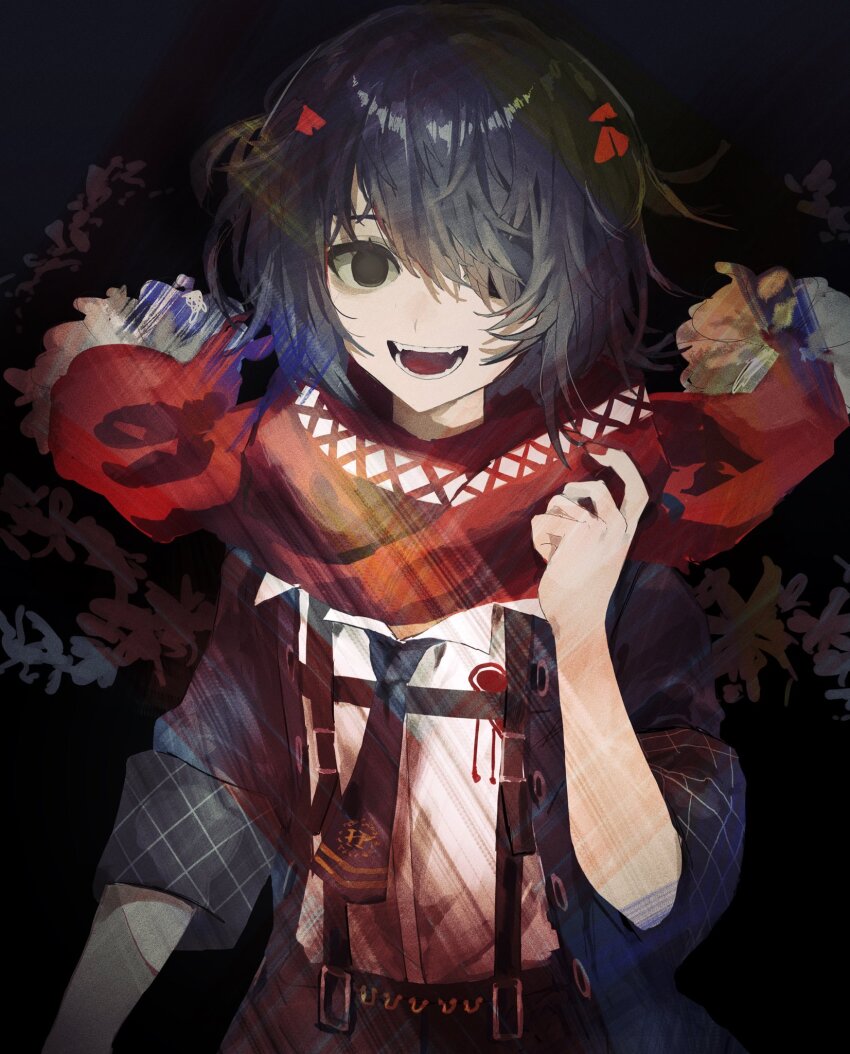 1boy, androgynous, blue_coat, coat, fur-trimmed_scarf, fur_trim, hidariri, highres