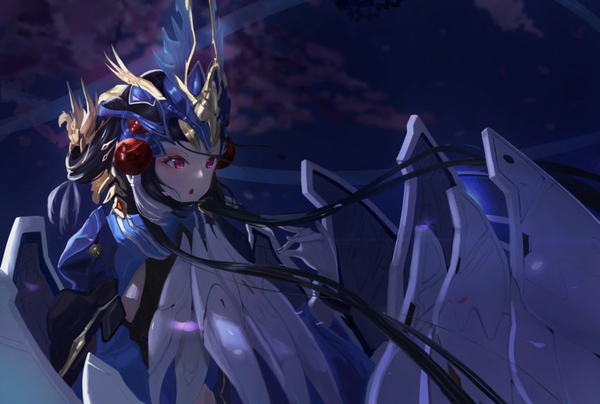 1041287866, 1girl, artery_gear, artery_gear:_fusion, black_hair, character_request, fox_shadow_puppet, headgear