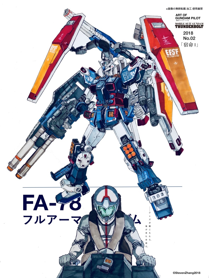 1boy, absurdres, arm_shield, beam_cannon, character_name, commentary_request, copyright_name, earth_federation_space_forces