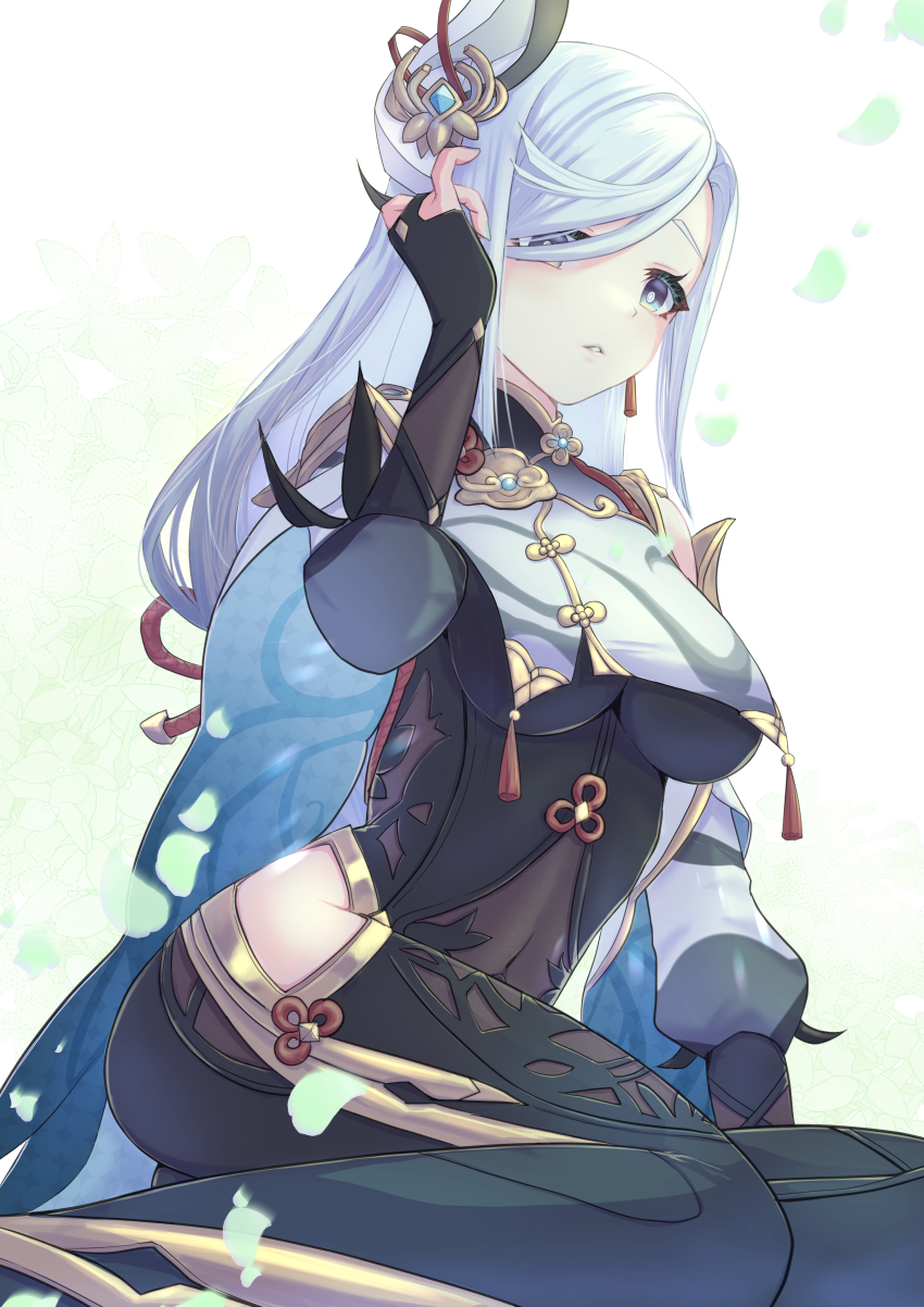 1girl, absurdres, black_bodysuit, bodysuit, single_breast_curtain, breasts, cape, clothing_cutout