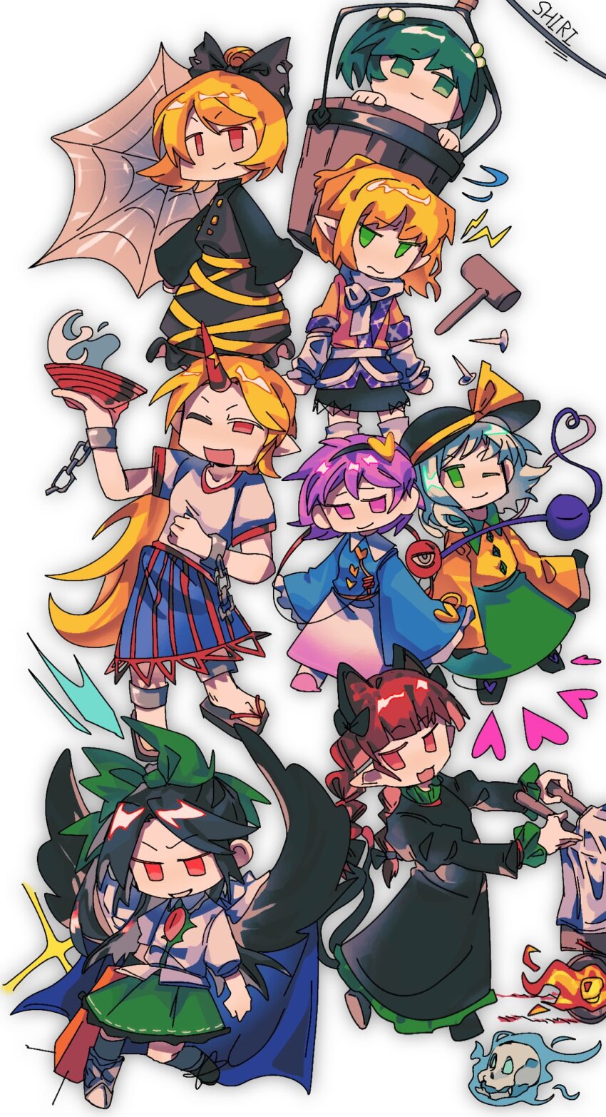 :d, animal_ears, asymmetrical_legwear, black_bow, black_dress, black_hair, black_wings, blonde_hair