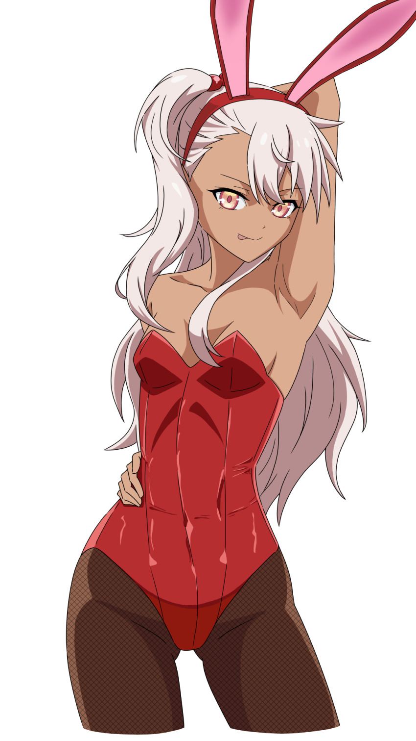 19_chisinlo, 1girl, animal_ears, arm_behind_head, arm_up, armpits, breasts, brown_pantyhose