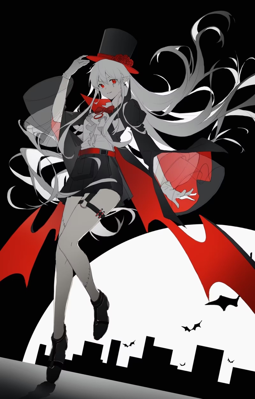 1girl, absurdres, arknights, arm_up, bare_legs, black_coat, black_hat, black_shoes