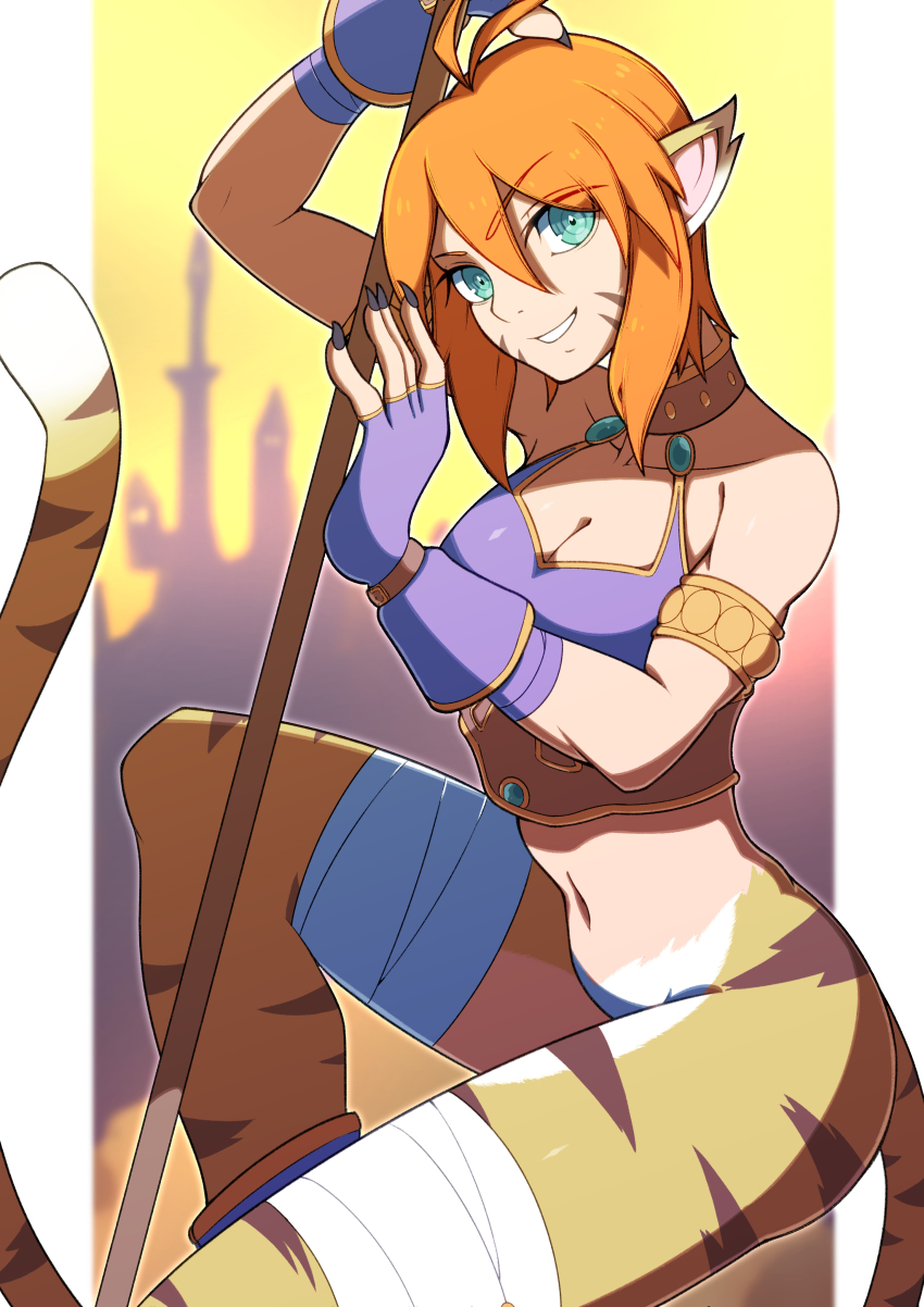 1girl, absurdres, animal_ears, breasts, breath_of_fire, breath_of_fire_ii, bustier, cat_ears