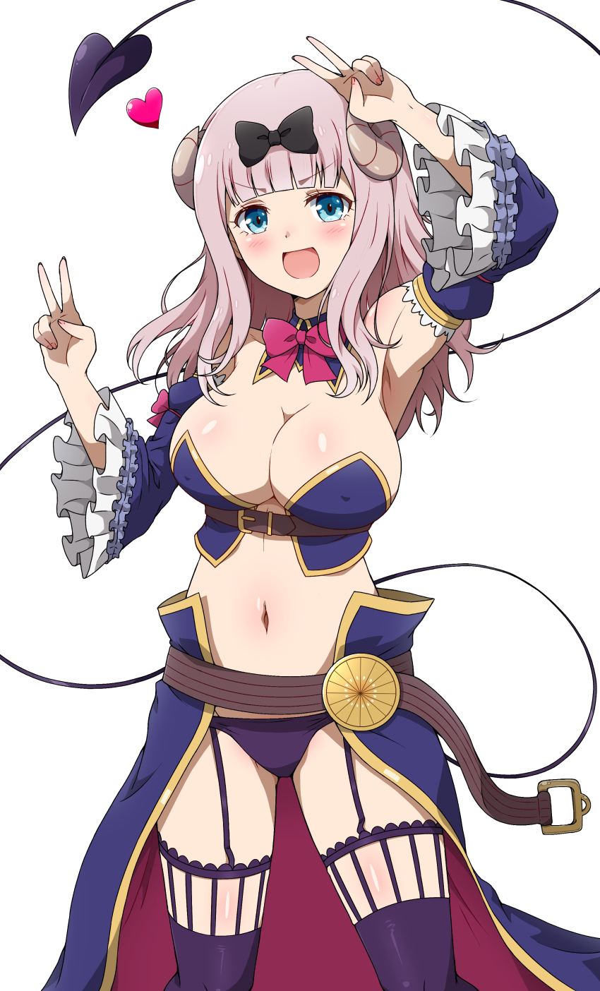 1girl, ^^^, absurdres, arm_up, armpits, belt, bikini, black_bow