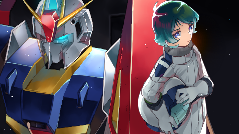 2y_(tsuyu), blue_eyes, gundam, helmet, kamille_bidan, male_focus, mecha, mecha_pilot_suit