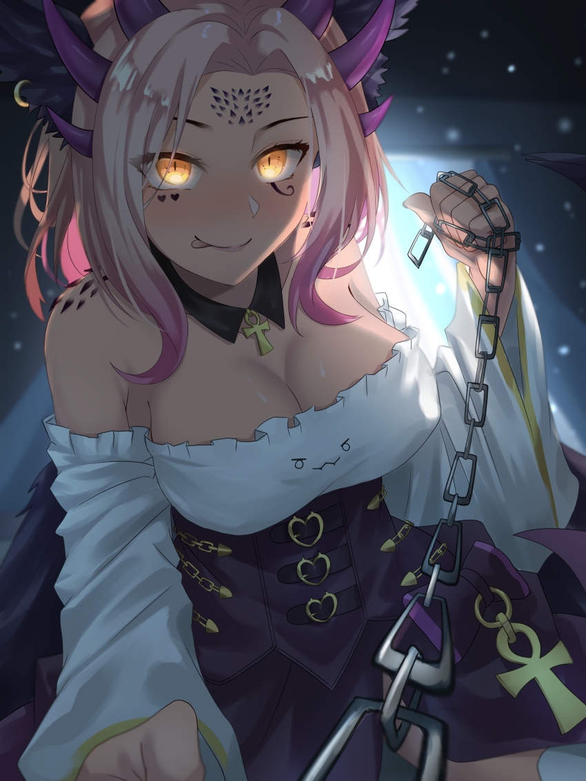 1girl, :p, absurdres, animal_ears, ankh, bare_shoulders, black_collar, black_skirt