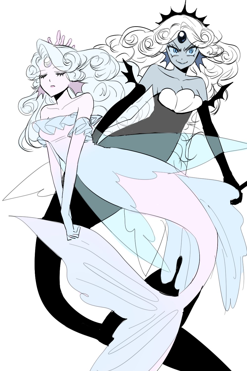 2girls, a-pose, adapted_costume, anger_vein, angry, aqua_dress, aqua_gloves, aqua_hair