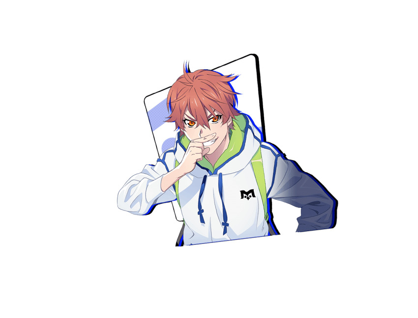 1boy, brown_eyes, brown_hair, game_cg, hood, hoodie, m_hold’em, official_art