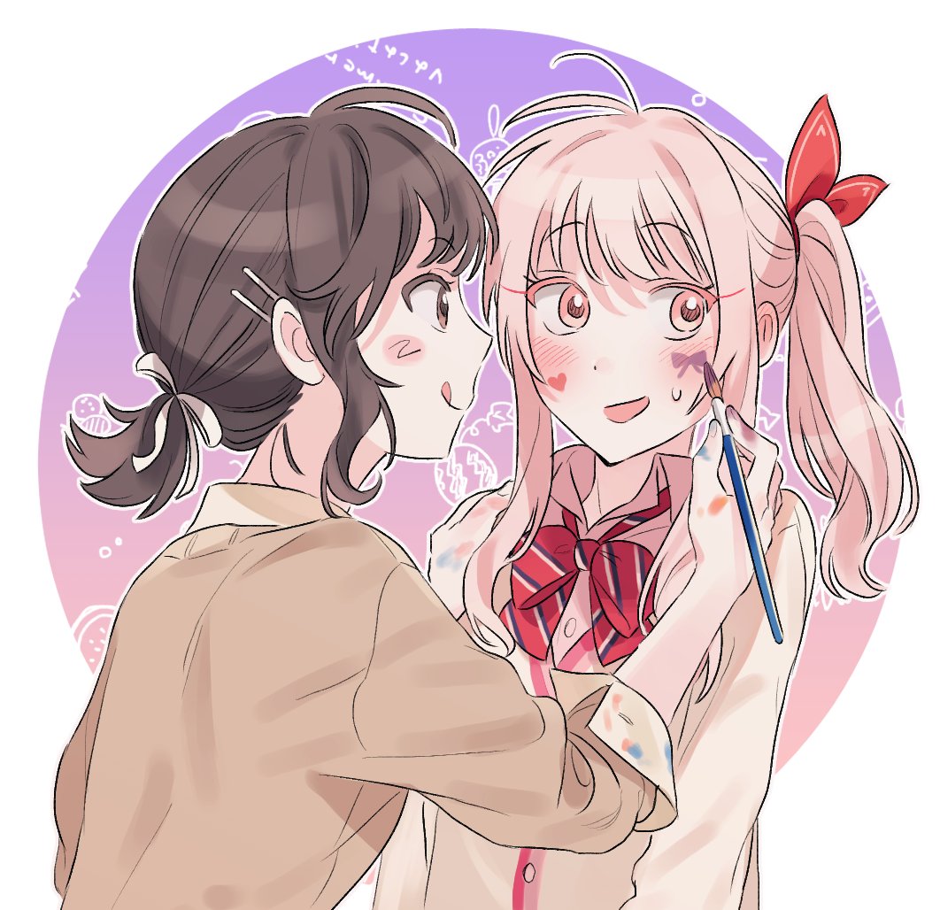 1girl, 1other, ahoge, akiyama_mizuki, androgynous, arm_at_side, arms_at_sides, black_hair