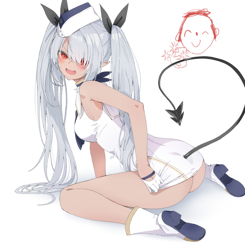 1boy, 1girl, alternate_costume, doodle_sensei_(blue_archive), ass, asymmetrical_bangs, bent_over, blue_archive