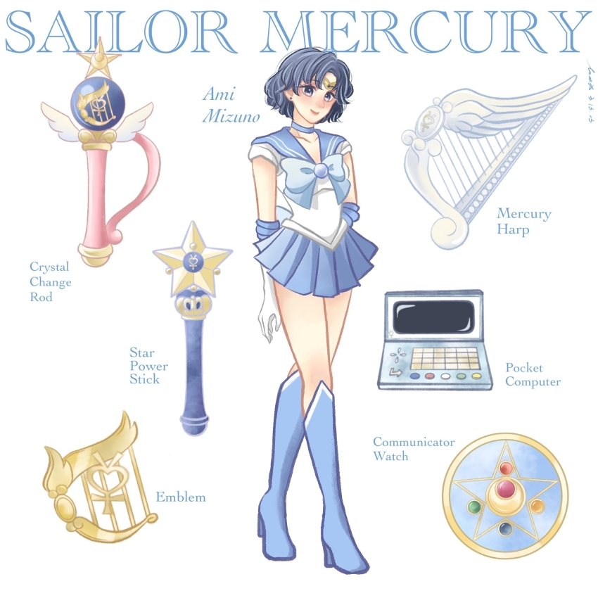 back_bow, bishoujo_senshi_sailor_moon, blue_boots, blue_bow, blue_bowtie, blue_choker, blue_eyes, blue_gem