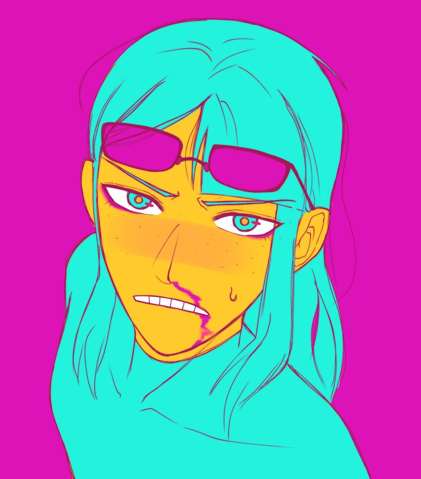 1girl, 2021, blood, blood_on_face, brown_hair, davriann, eizouken_ni_wa_te_wo_dasu_na!, glasses