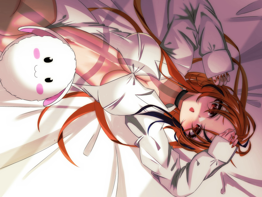 1girl, :o, absurdres, animal, arms_up, breasts, brown_eyes, brown_hair