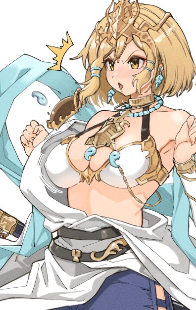 1girl, ^^^, bare_shoulders, bikini, blonde_hair, breasts, brown_eyes, cleavage