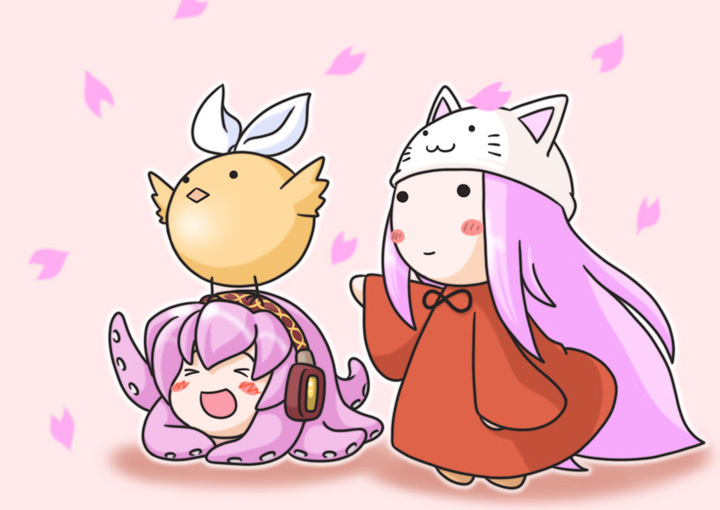 animal_hat, blush, cat_hat, chibi, hat, jack_(slaintheva), kagamine_rin, long_hair