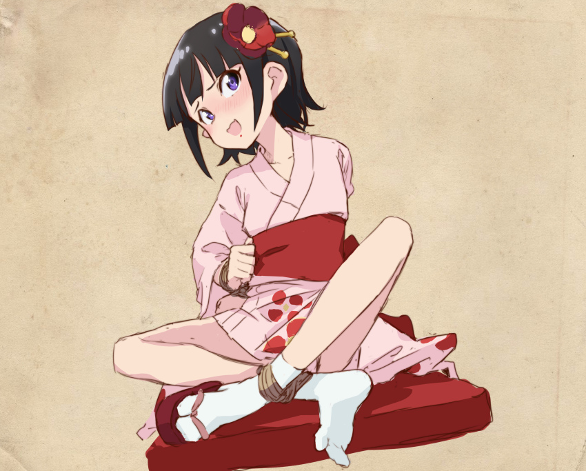 1girl, absurdres, bdsm, black_hair, blush, bondage, bound, chimu_xingcheng