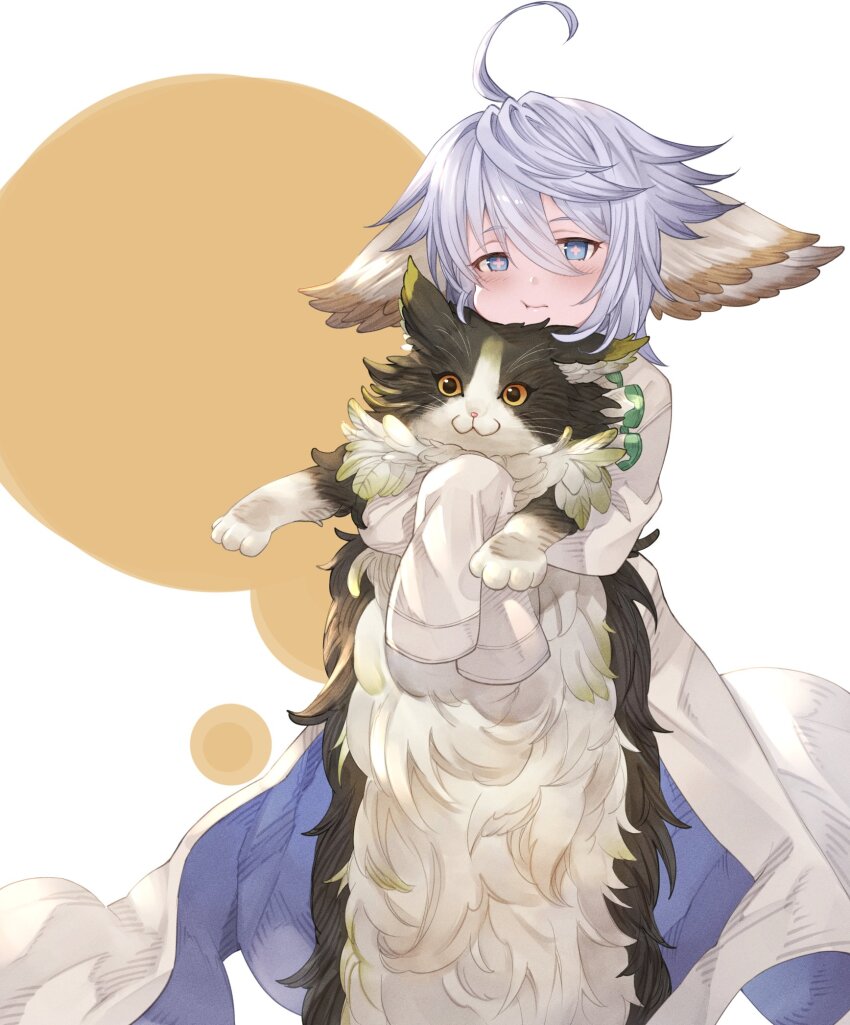 ahoge, ayacho, black_fur, blue_eyes, cat, ewiyar_(granblue_fantasy), fluffy, granblue_fantasy