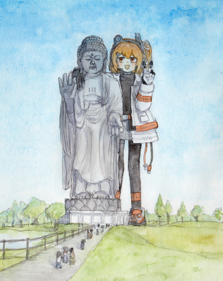 1girl, a.i._voice, absurdres, adachi_rei, arm_around_shoulder, black_gloves, black_leggings, black_shirt