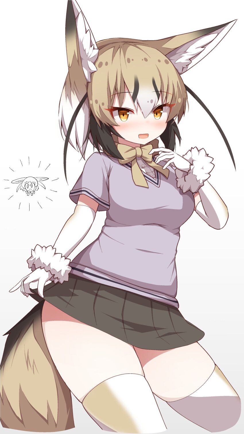 1girl, absurdres, animal_ear_fluff, animal_ears, black_hair, black_skirt, bow, bowtie