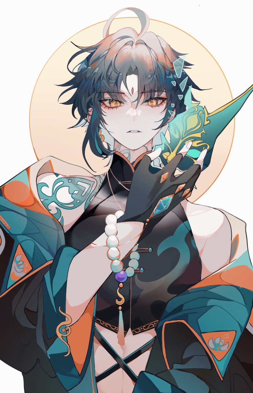 1boy, absurdres, alternate_costume, black_hair, doupichipizi, facial_mark, forehead_mark, genshin_impact