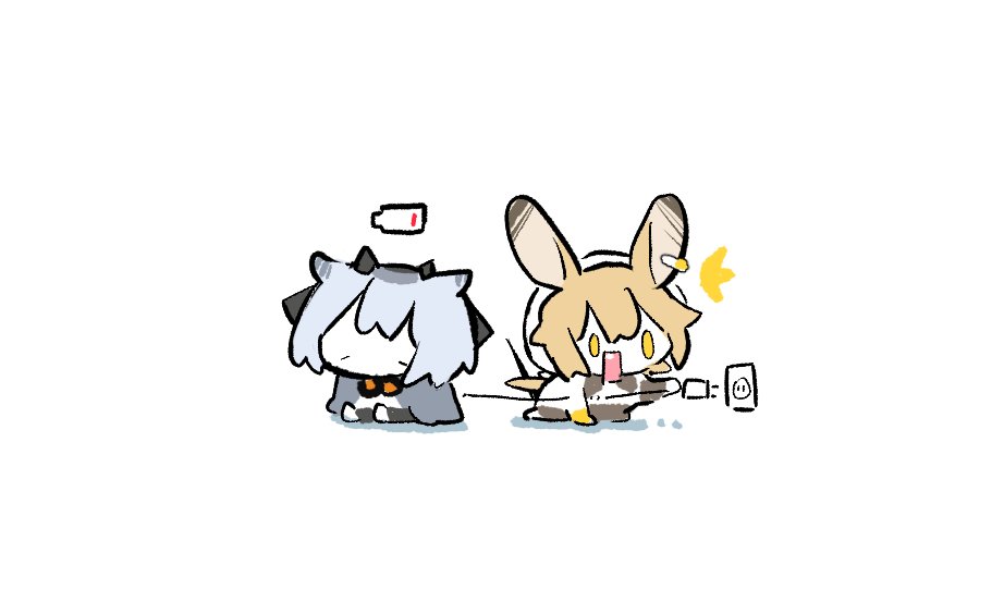 :d, all_fours, animal_ears, arknights, asymmetrical_gloves, battery_indicator, blonde_hair, cable