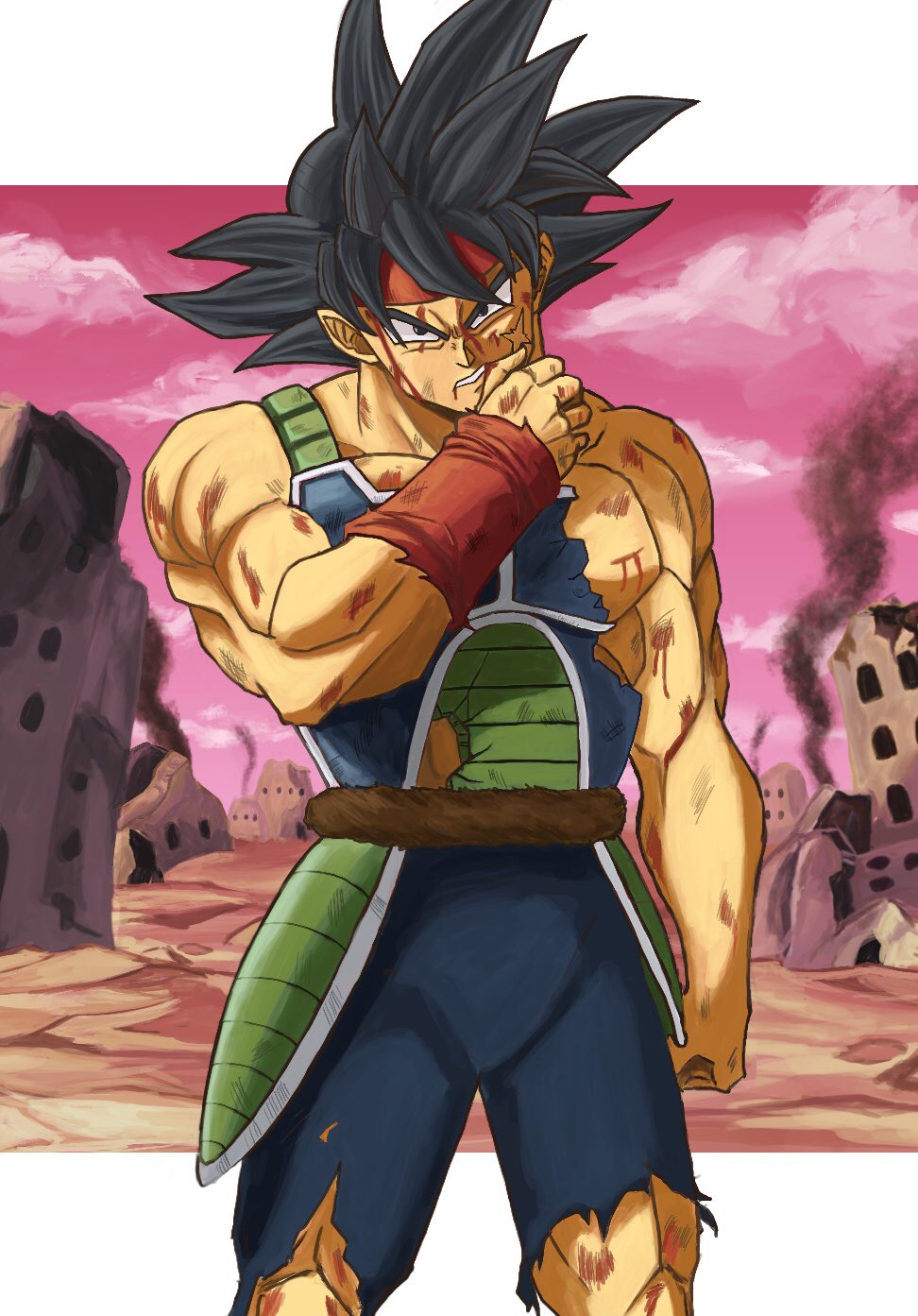 1boy, armor, bardock, black_eyes, broken, broken_armor, dragon_ball, dragonball_z