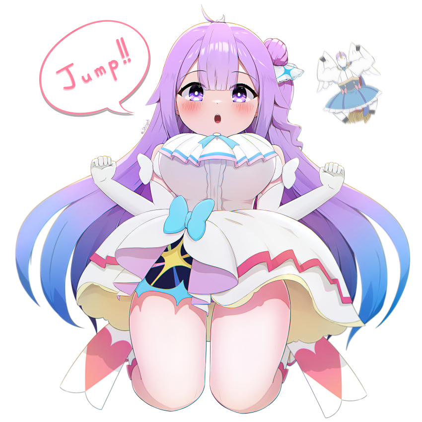 1girl, azur_lane, breasts, cosplay, cure_prism, cure_prism_(cosplay), highres, hirogaru_sky!_precure, kakuma_ai, large_breasts, precure, purple_hair, unicorn_(azur_lane), voice_actor_connection