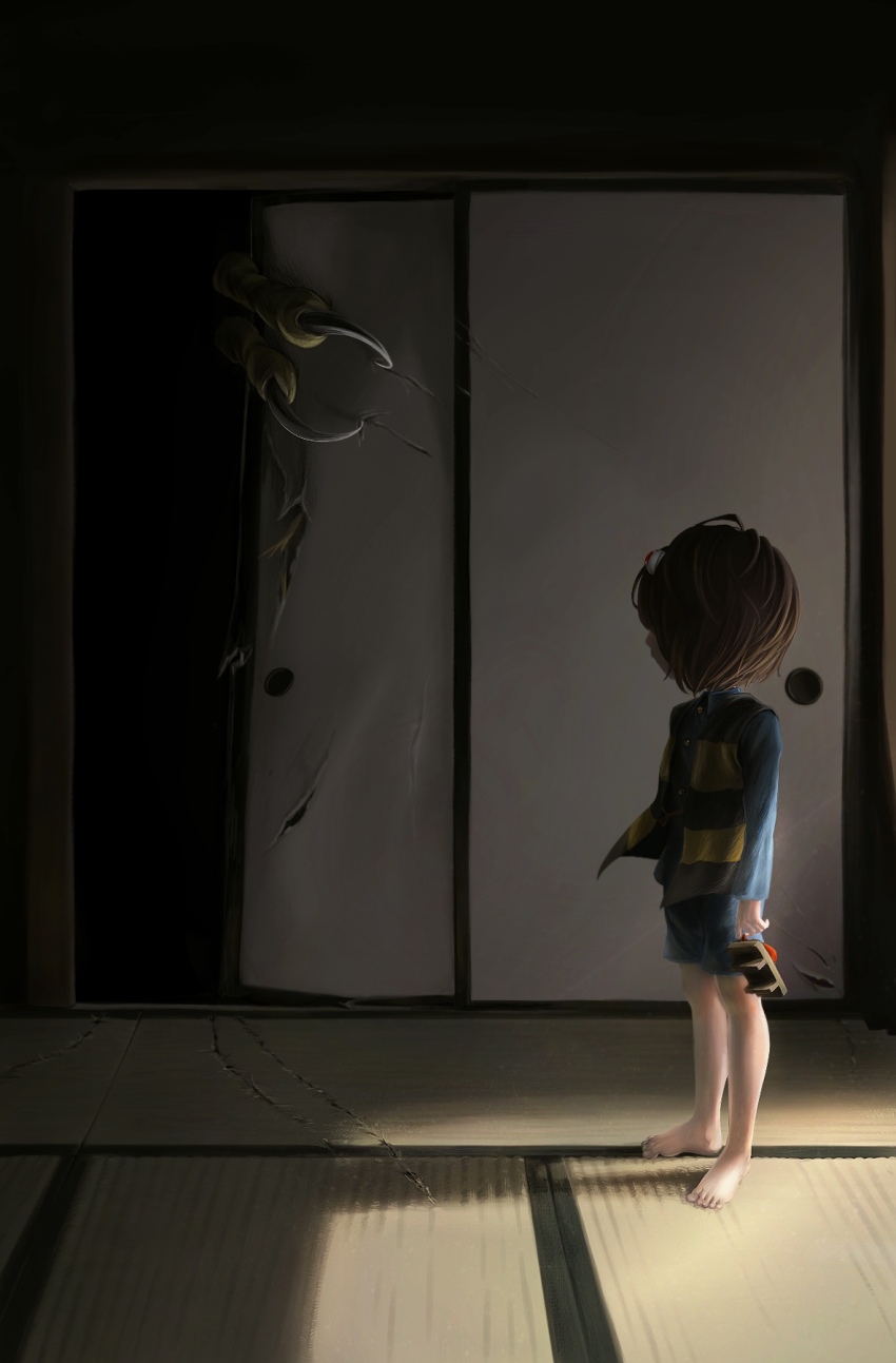 brown_hair, claws, commentary_request, gegege_no_kitarou, highres, horror_(theme), indoors, kitarou