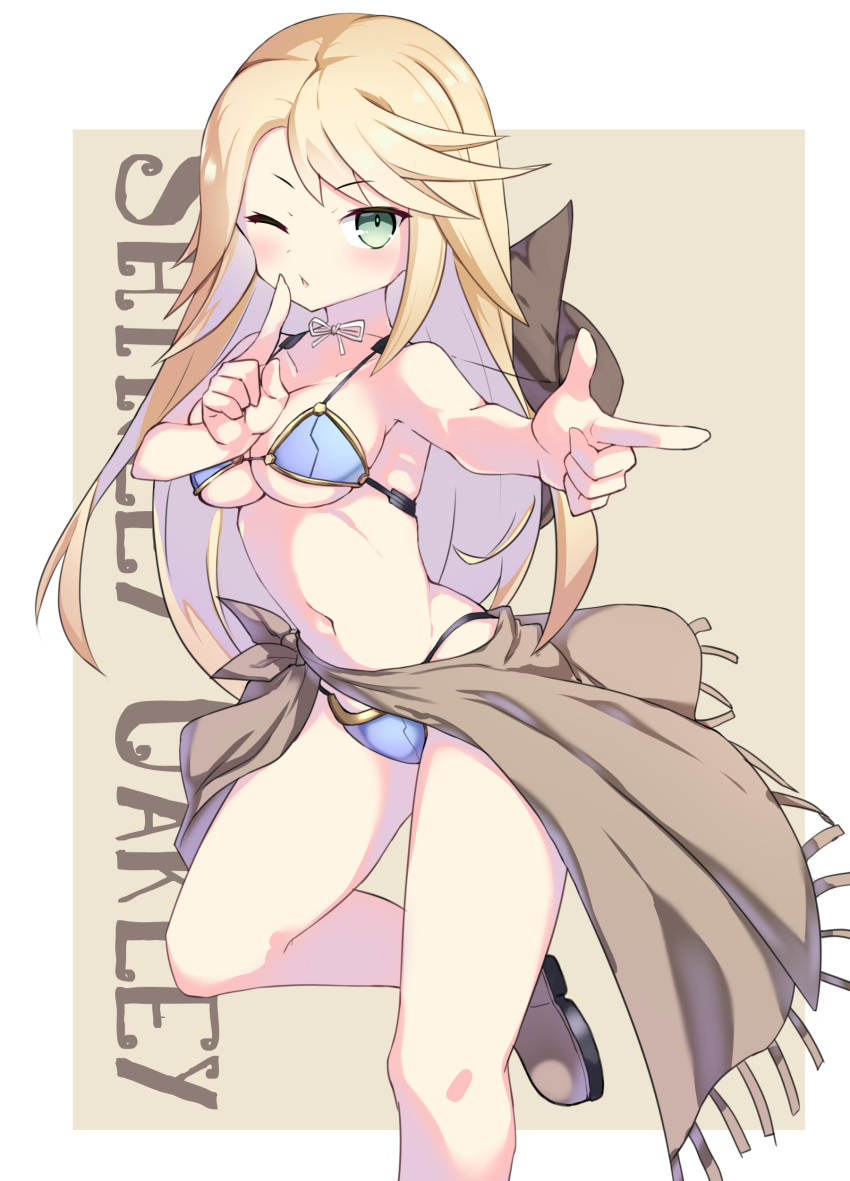 1girl, absurdres, alice_gear_aegis, ben1shoga, bikini, blonde_hair, blue_bikini, breasts