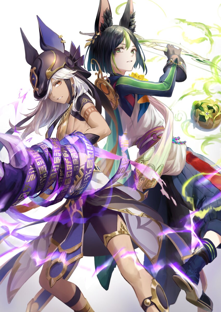 2boys, absurdres, animal_ear_fluff, animal_ears, animal_hat, arabian_clothes, black_footwear, black_gloves