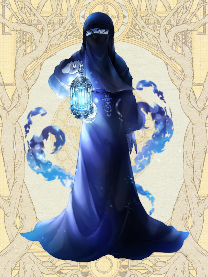 1other, arm_at_side, black_hijab, black_nails, black_robe, burqa, colored_skin, dairoku_ryouhei