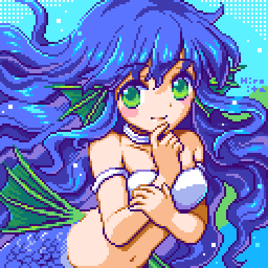 1girl, blue_hair, blush, breasts, closed_mouth, collarbone, green_eyes, hiroita