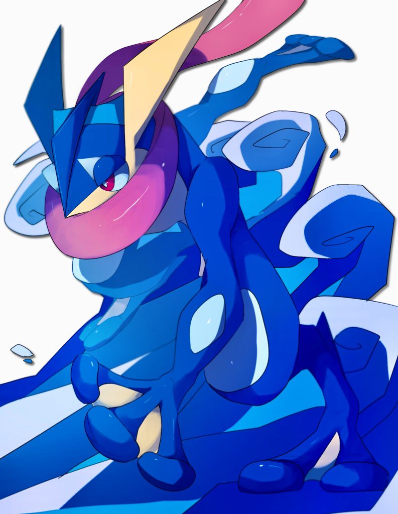 arm_behind_back, covered_mouth, full_body, gen_6_pokemon, greninja, kou11021301, looking_ahead, nintendo