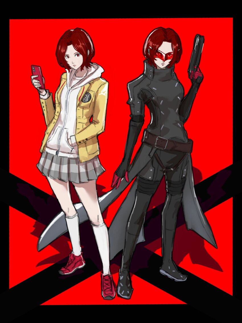 artist_request, cellphone, genderswap, genderswap_(mtf), highres, jacket, kamishiro_nagisa, persona