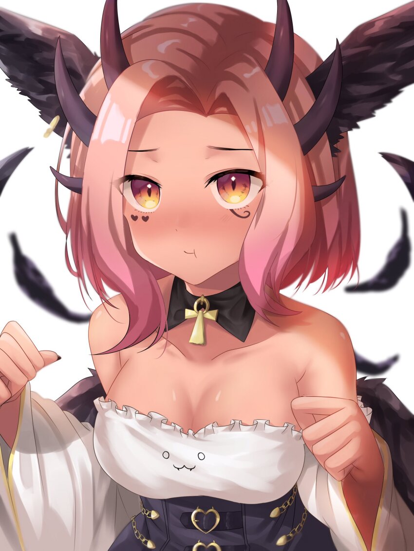 1girl, aged_down, ancient_egyptian, ankh, bare_shoulders, black_collar, black_corset, black_wings