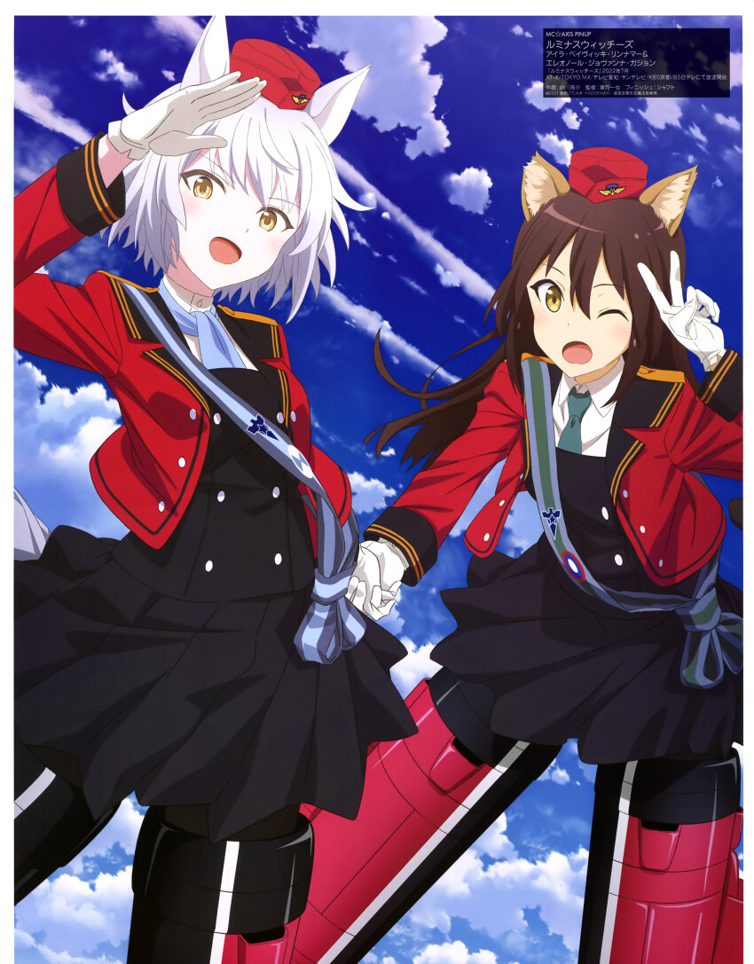 2girls, :d, :o, absurdres, aila_paivikki_linnamaa, animal_ear_fluff, animal_ears, black_dress