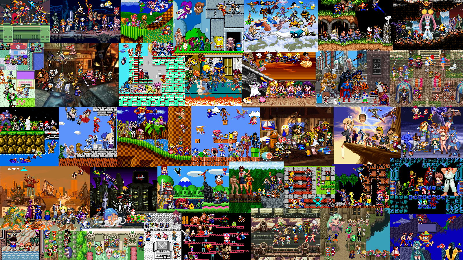 00s, 10s, 1990s_(style), 6+boys, 6+girls, aaahh!!!_real_monsters, absolutely_everyone, aino_minako, air_(visual_novel), akai_maho, aladdin_(disney), alex_kidd, alfred_the_chicken, alien_hominid, alien_soldier, alisia_dragoon, allen_walker, amigo, amy_rose, ana_(warioware), animaniacs, annet_myer, ape, arc_system_works, arcueid_brunestud, ark_(tenchi_souzou), arle_nadja, artoria_pendragon_(fate), asahina_mikuru, asamiya_athena, ayla_(chrono_trigger), b._jenet, bart_simpson, batman, battletoads, beauty_and_the_beast_(disney), beavis_and_butt-head, billy_hatcher, bishoujo_senshi_sailor_moon, black_cat_(series), black_hair, black_mage_(final_fantasy), bleach, blonde_hair, blooregard_q_kazoo, blue_falcon, bobobo-bo_bo-bobo, bobobo-bo_bo-bobo_(character), bomberman, bonanza_bros., boogerman, boogerman_(character), breath_of_fire, breath_of_fire_ii, bruce_wayne, bucky_o'hare, bucky_o'hare_(character), bugs_bunny, capcom, captain_america, carbuncle_(puyopuyo), castlevania_(1986), castlevania_(series), chichibinta_rika, child, chip_'n_dale_rescue_rangers, chip_(disney), chocobo, chrono_(series), chrono_trigger, chu_chu_rocket, chun-li, churuya, clannad, cobra_(space_adventure_cobra), collage, commander_keen, contra, crash_bandicoot_(series), cress_albane, crono_(chrono_trigger), crossover, crystalis, cyclops_(x-men), d.gray-man, daffy_duck, daizyujin, daizyuzin, dale_(disney), danny_fenton, danny_phantom, darkstalkers, dave_(maniac_mansion), dawn_(pokemon), dc_comics, death_note, decap_attack, dejiko, demon's_crest, devilman, di_gi_charat, diddy_kong, digimon, digimon_(creature), dino_megazord, disgaea, disney, dixie_kong, dog_(duck_hunt), doki_doki_majo_shinpan, don_patch, donatello_(tmnt), donkey_kong, donkey_kong_(1981_game), donkey_kong_(series), doom_(series), doomguy, doraemon, doukutsu_monogatari, dr._wright, dragon_ball, dragon_quest, dragonball_z, duck_(duck_hunt), duck_hunt, duck_tales, ducktales, duke_nukem, earthworm_jim, ebisumaru, ecco_the_dolphin, ecoco, ed_edd_n_eddy, edogawa_conan, ekokuice, elie, emiya_shirou, epic, epsilon-eagle, eve_(black_cat), everyone, eyeshield_21, f-zero, fantasy_iv, fantasy_zone, fatal_fury, fate/stay_night, fate_(series), felicia_(darkstalkers), final_fantasy, final_fantasy_i, final_fantasy_iii, final_fantasy_v, final_fantasy_vi, final_fantasy_xii, final_fantasy_xii_revenant_wings, finding_nemo, fire_emblem, firebrand, foster's_home_for_imaginary_friends, frog_(chrono_trigger), furry, furukawa_nagisa, futari_wa_precure, game_arts, game_console, ganbare_goemon, garou:_mark_of_the_wolves, gegege_no_kitarou, gen_1_pokemon, ghostbusters, gintama, gir_(invader_zim), godzilla, godzilla_(series), goemon, golden_axe, green_(pokemon), gremlins_(movie), guilty_gear, gunstar_heroes, hakurei_reimu, halo_(game), halo_(series), hamtaro_(series), haru_glory, haruno_sakura, hat, hatsune_miku, hawkeye_(marvel), hello_kitty, hiei, highres, higurashi_kagome, himura_kenshin, hino_rei, hokuto_no_ken, hunter_x_hunter, i''s, i"s, ice_climbers, ichigo_100%, inuyasha, inuyasha_(character), invader_zim, iron_man, izumi_konata, jack_skellington, jackie_chan, jazz_jackrabbit, jazz_jackrabbit_(character), jill_of_the_jungle, jojo_no_kimyou_na_bouken, justice_league, juuouki, kagura_(gintama), kagurazaka_asuna, kamen_rider, kamen_rider_(1st_series), kamen_rider_1, kamio_misuzu, kanon, kara_no_kyoukai, kat_(warioware), katekyo_hitman_reborn!, kenshiro, kid_icarus, killer_instinct, kim_possible, kim_possible_(series), kingdom_hearts, kino_makoto, kirby, kirby_(series), kirisame_marisa, kitarou, knuckles_the_echidna, kodansha, konami, kos-mos, kurama_(yu_yu_hakusho), kurosaki_ichigo, kuujou_joutarou, kuwabara_kazuma, kyouryuu_sentai_zyuranger, la_pucelle, lemmings, lenalee_lee, lenneth_valkyrie, leonardo_(tmnt), lilo_&amp;_stitch, link, lip_(panel_de_pon), little_mac, long_hair, looney_tunes, lucas_(mother_3), lucca_(sword_girls), lucky_star, luigi, lunar, m.u.g.e.n, madou_monogatari, makaimura, malvineous_havershim, maniac_mansion, marina_liteyears, mario, mario_(series), marle_(chrono_trigger), marth_(fire_emblem), marvel, master_chief, mega_man_(character), mega_man_(classic), mega_man_(series), mega_man_x_(series), mega_man_zero_(series), meitantei_conan, meta_knight, meteos, metroid, michael_jackson, michelangelo_(tmnt), michigan_j_frog, mickey_mouse, mickey_mouse_&amp;_friends, mighty_morphin_power_rangers, misumi_nagisa, mizuno_ami, mona_(warioware), monkey, monkey_d._luffy, morrigan_aensland, mortal_kombat_(series), mother_(series), mother_2, mother_3, mowgli, mugi_no_yae, multiple_boys, multiple_crossover, multiple_girls, nagato_yuki, namco, nami_(one_piece), nami_(one_piece)_(thriller_bark), naruto_(classic), naruto_(series), negi_springfield, nes, ness_(mother_2), nickelodeon, nico_robin, nico_robin_(long_ring_long_land), nights_into_dreams, nina_(breath_of_fire_ii), ninja_gaiden, nintendo, one_piece, onion_knight, opaopa, orange_hair, pac-man, pac-man_(game), panel_de_pon, pantyhose, parodius, peanuts_(comic), phantasy_star, phantasy_star_ii, phantom_brave, piccolo, pikachu, pink_hair, pit_(kid_icarus), pixel_art, pokemon, pokemon_(creature), pokemon_red/green/blue/yellow, power_rangers, precure, predator_(1987), predator_(character), predator_(series), prince_of_persia, princess_zelda, prinny, proto_man, puchiko, punch-out!!, puyopuyo, quote_(cave_story), radical_rex, raphael_(tmnt), rave_(manga), rayman, rayman_(series), reborn, red_(pokemon), red_arremer, ren_&amp;_stimpy, ren_and_stimpy, renamon, retro_artstyle, richter_belmont, ristar, robo_(chrono_trigger), robocop, rocko's_modern_life, rurouni_kenshin, ryu_(breath_of_fire_ii), ryu_(street_fighter), ryu_hayabusa, ryuk, ryuuko_no_ken, saber_(fate), saint_seiya, sakata_gintoki, sam_&amp;_max, samba_de_amigo, samus_aran, sanrio, sawada_tsunayoshi, scooby-doo_(series), scorpion_(mortal_kombat), sega, shantae, shantae_(2002_game), shantae_(series), short_hair, simba, simon_belmont, skirt, slime_(dragon_quest), snk, snoopy, son_gohan, son_goku, sonic_(series), sonic_the_hedgehog, sora_(kingdom_hearts), space_adventure_cobra, space_invaders, spawn_(comic), spider-man, spongebob_squarepants, spongebob_squarepants_(series), spyro_(series), spyro_the_dragon, square_enix, star_fox, street_fighter, subarashiki_kono_sekai, super_mario_bros._1, super_sentai, superman, suzumiya_haruhi, suzumiya_haruhi_no_yuuutsu, sword, taiko_no_tatsujin, tails_(sonic), tales_of_(series), tales_of_phantasia, teenage_mutant_ninja_turtles, tenchi_souzou, terry_bogard, tetsuwan_atom, the_jungle_book, the_king_of_fighters, the_legend_of_zelda, the_lion_king, the_little_mermaid_(disney), the_lost_vikings, the_mask, the_new_zealand_story, the_nightmare_before_christmas, the_simpsons, the_tick, the_tick_(character), time_paradox, tiny_toon_adventures, toei_company, tom_and_jerry, tomba, toudou_kasumi, touhou, toujou_aya, train_heartnet, trunks_(dragon_ball), trunks_(future)_(dragon_ball), tsukihime, tsukimiya_ayu, tsukino_usagi, twinbee, uchiha_sasuke, urameshi_yuusuke, usada_hikaru, uzumaki_naruto, valkyrie_(vnd), valkyrie_no_densetsu, valkyrie_profile_(series), vegeta, vocaloid, wada_don, wally_(where's_wally), wario, warioware, wayforward, weapon, where's_wally, wolverine_(x-men), wonder_momo, wonder_woman, worms_(game), wrist_blades, x-men, x_(mega_man), xargon, xenogears, xenosaga, yae_(ganbare_goemon), yagami_light, yoshi, yoshizuki_iori, yu-gi-oh!, yu-gi-oh!_duel_monsters, yuke_yuke!!_trouble_makers, yukishiro_honoka, yuu_yuu_hakusho, zero_(mega_man), zim_(invader_zim)