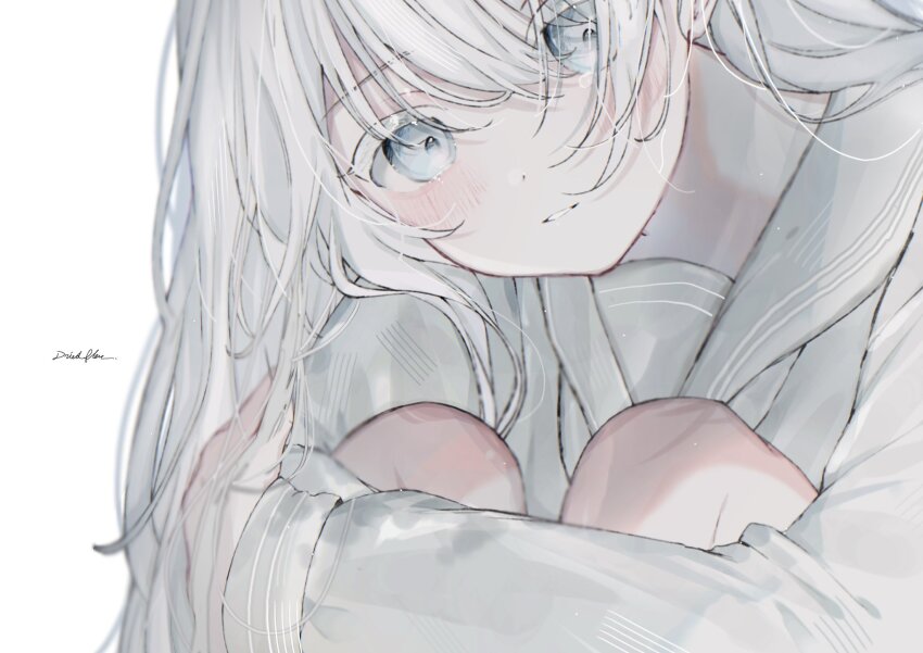 1girl, blue_eyes, blush, close-up, driedflower, grey_sailor_collar, hair_between_eyes, highres