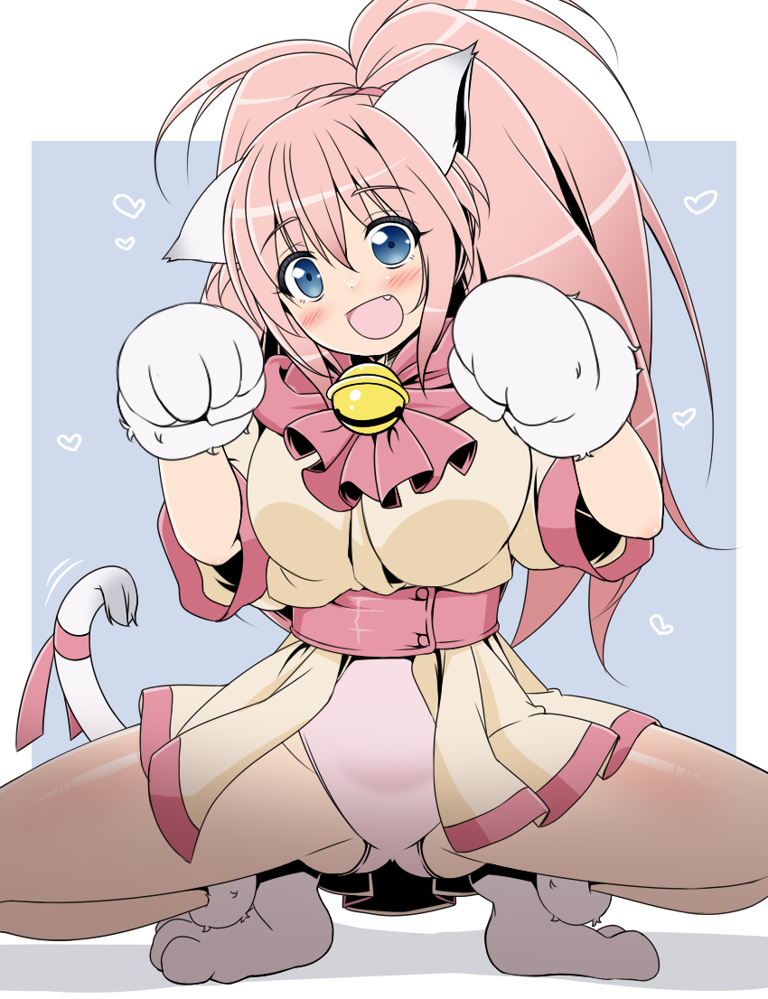 1girl, animal_ears, animal_hands, ascot, bell, blue_background, blue_eyes, blush