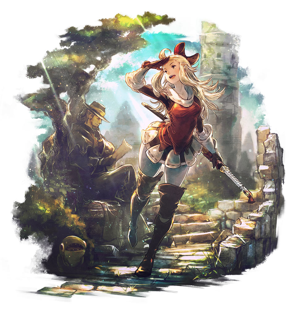 1boy, 1girl, blonde_hair, bravely_default:_flying_fairy, bravely_default_(series), edea_lee, elvis_lesley, octopath_traveler