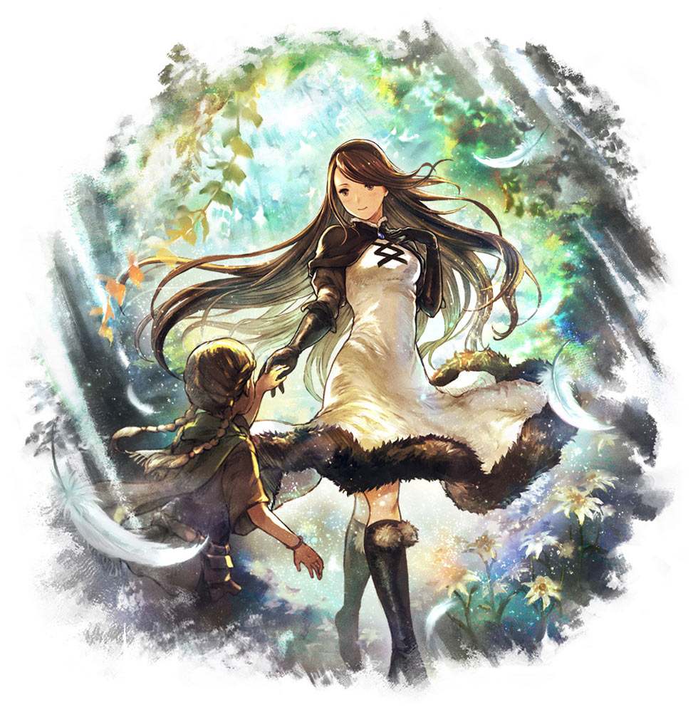 2girls, agnes_oblige, bravely_default:_flying_fairy, bravely_default_(series), brown_hair, long_hair, multiple_girls, octopath_traveler