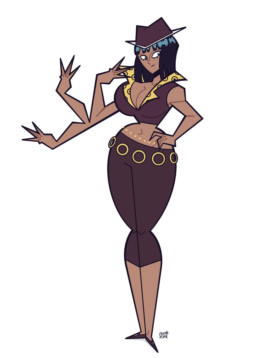 1girl, absurdres, bare_shoulders, black_hair, blue_eyes, blunt_bangs, breasts, cleavage