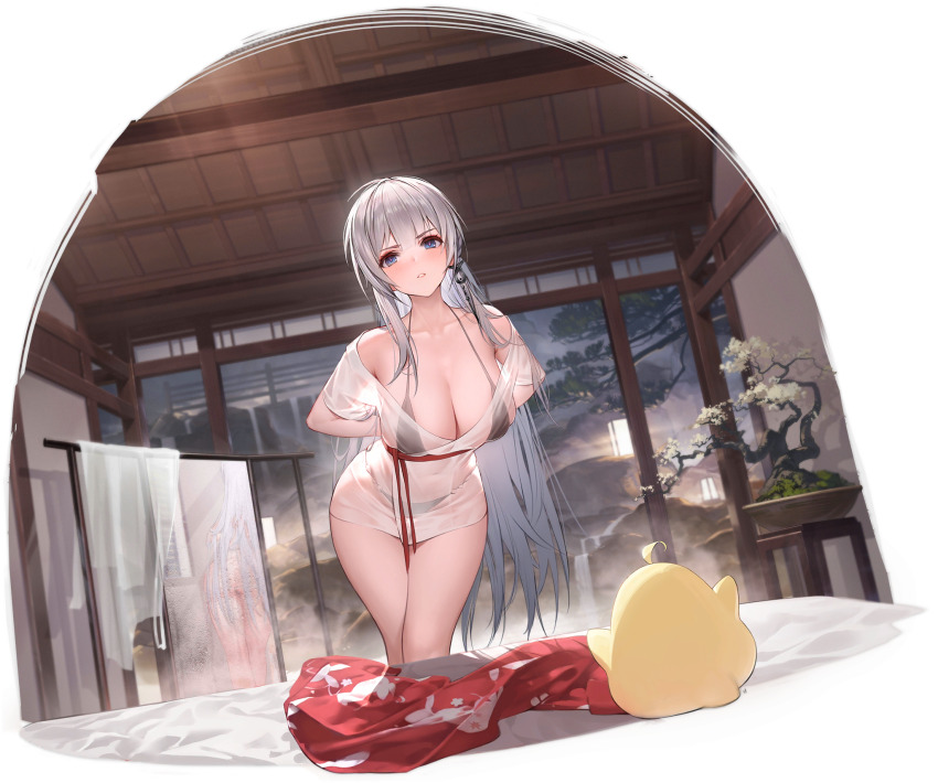 1girl, azur_lane, baby_animal, bikini, bikini_under_clothes, bird, black_bikini, blue_eyes